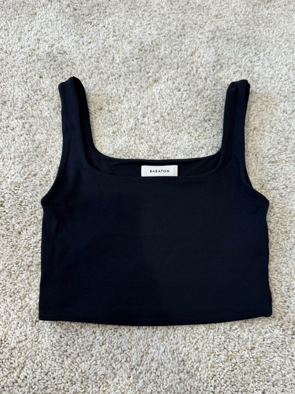 Babaton Black Ribbed Square-Cut Crop Tank